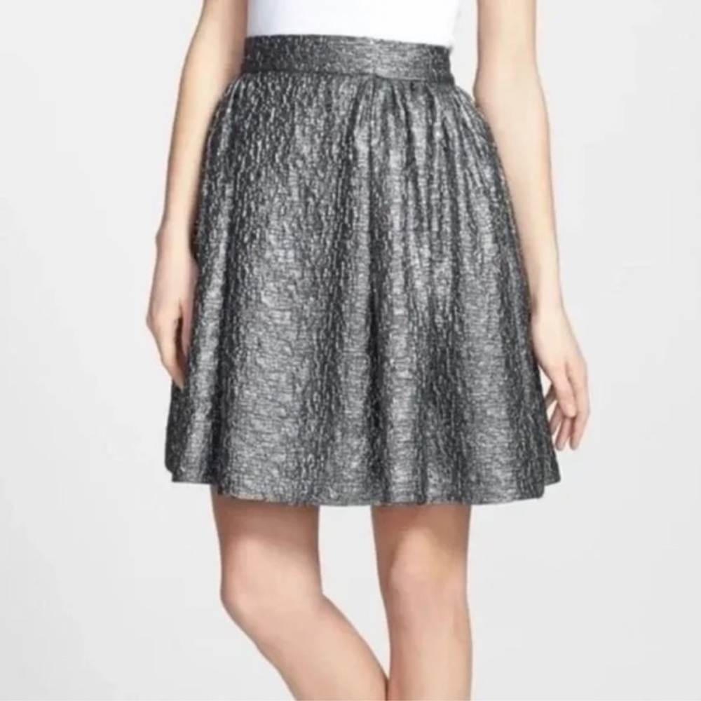 Metallic Silver Pleated A-Line Skirt